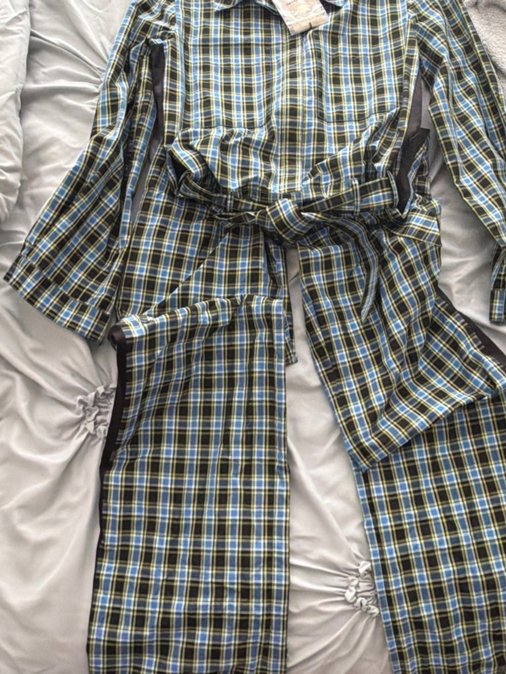 Burberry Blue and Green Plaid Straight-Leg Pants and Jumpsuit Set
